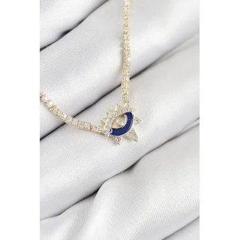 Pirinç Zirkon Taşlı Su Yolu Göz Model Gold Renk Kadın Kolye