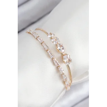 Pirinç Zirkon Taşlı Su Yolu Model Gold Renk Kadın Bileklik