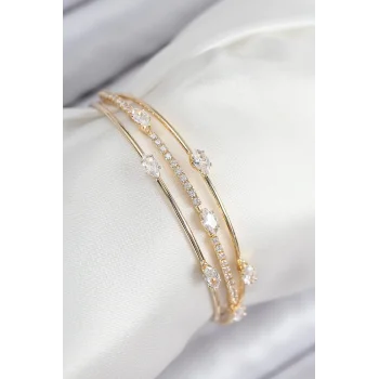 Pirinç Zirkon Taşlı Su Yolu Model Gold Renk Kadın Bileklik