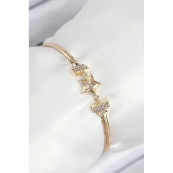 Pirinç Zirkon Taşlı Yıldız Model Gold Renk Kadın Bileklik