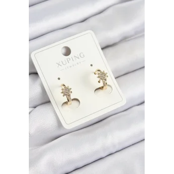 Xuping Zirkon Taşlı Çiçek Model Gold Renk Kadın Küpe