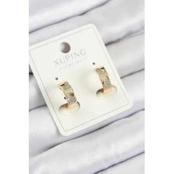 Xuping Zirkon Taşlı Desenli Halka Model Gold Renk Kadın Küpe