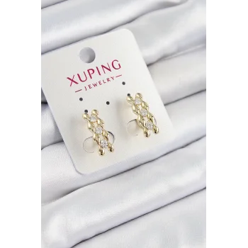 Xuping Zirkon Taşlı Sıralı Damla Model Gold Renk Kadın Küpe