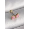 316L Çelik Gold Renk Pembe Fiyonk Model Tragus Piercing - TJ-PR1294