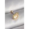 316L Çelik Gold Renk Beyaz Mineli Kalp Zirkon Taş Detaylı Taç Tragus Piercing - TJ-PR1262