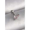 316L Çelik Gümüş Renk Pembe Zirkon Taşlı Kelebek Tragus Piercing - TJ-PR1241