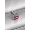 316L Çelik Gümüş Renk Pembe Mineli Kalp Zirkon Taş Detaylı Taç Tragus Piercing - TJ-PR1263