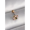 316L Çelik Gold Renk Zirkon Taşlı Çiçek Tragus Piercing - TJ-PR1276
