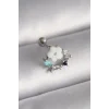 316L Çelik Gümüş Renk Zirkon Taş Detay Beyaz Çiçek Model Tragus Piercing - TJ-PR1359