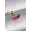 316L Çelik Gümüş Renk Pembe Kelebek Model Tragus Piercing - TJ-PR1286