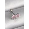 316L Çelik Gümüş Renk Pembe Zirkon Taşlı Fiyonk Tragus Piercing - TJ-PR1251