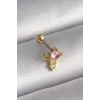 316L Çelik Gold Renk Pembe Zirkon Taşlı Sallantı Yıldız Detay Tragus Piercing - TJ-PR1236