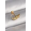 316L Çelik Gold Renk Zirkon Taş Detaylı Yaprak Model Tragus Piercing - TJ-PR1342