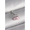 316L Çelik Gümüş Renk Pembe Zirkon Taşlı Kalp Tragus Piercing - TJ-PR1235