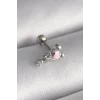 316L Çelik Gümüş Renk Zirkon Taş Detay Pembe Kalp İşleme Tragus Piercing - TJ-PR1281