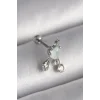 316L Çelik Gümüş Renk Beyaz Minelik Kalp Sallantı Zirkon Taş Detay Tragus Piercing - TJ-PR1229