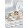 BFS Gold Renk Pirinç Levha Yaprak Model Kadın Bileklik