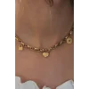 Çelik Gold Renk Kalın Zincir Model Kalp Figür Kadın Kolye