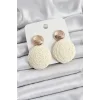 Krem Daire Figürlü Hasır Örgü Model Gold Renk Kadın Küpe