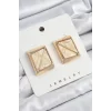 Pirinç Krem Üçgen Kesim Detaylı Kare Model Vintage Gold Renk Kadın Küpe