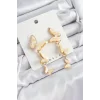 Pirinç Sedef Sallantılı Mermer Desenli Kelebek Model Gold Renk Vintage Kadın Küpe