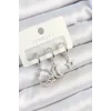 Pirinç Zirkon Taşlı Ay Ve Yıldız Model Gümüş Renk 3lü Çift Kadın Küpe Set