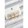 Pirinç Zirkon Taşlı Halka Model Gold Renk 3lü Çift Kadın Küpe Set