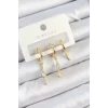 Pirinç Zirkon Taşlı Sallantılı Model Gold Renk 3lü Çift Kadın Küpe Set