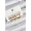 Pirinç Zirkon Taşlı Yıldız Model Gold Renk 3lü Çift Kadın Küpe Set