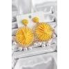 Sarı Hasır Örgü Sarmal Model Sallantılı İnci Detaylı Gold Renk Kadın Küpe