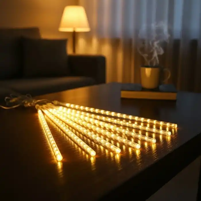 10lu 45 cm Plastik Meteor LED USB 2M Kablo Sarı Renk Ağaç Işığı – Renk Değiştiren Asmalı Dekoratif Bahçe ve Dış Mekan Aydınlatması