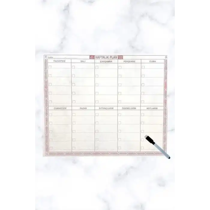 BUFFER® Şeffaf Kendiliğinden Yapışkanlı Kalemli Haftalık Planlayıcı 40cm-50cm