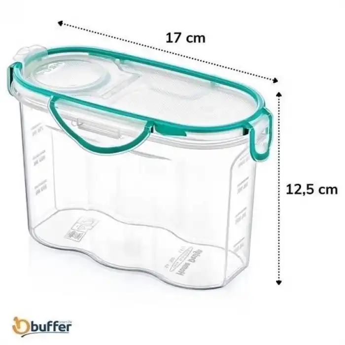 BUFFER® Kilitli Kapaklı Contalı Hava,Su Sıvı Geçirmez 1,2 Litre Erzak Saklama Kabı-SA580