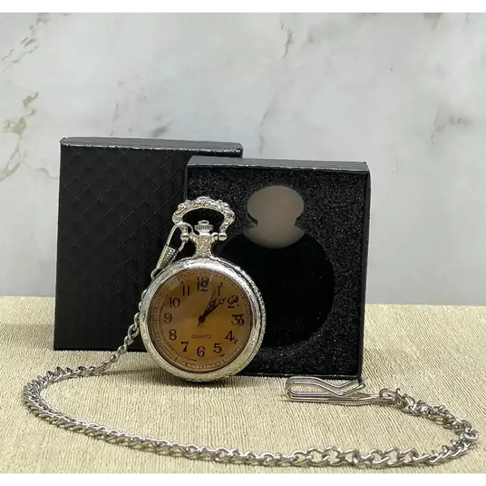 Özel Kutulu Camlı Gümüş Köstekli Saat