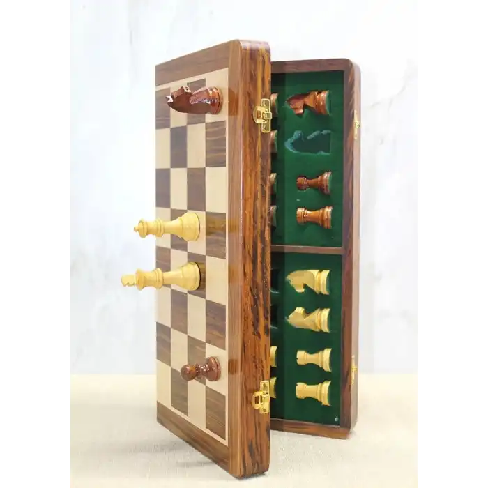 Mıknatıs Taşlı Ahşap Katlanabilir Kutulu Satranç Oyunu 40 Cm G225