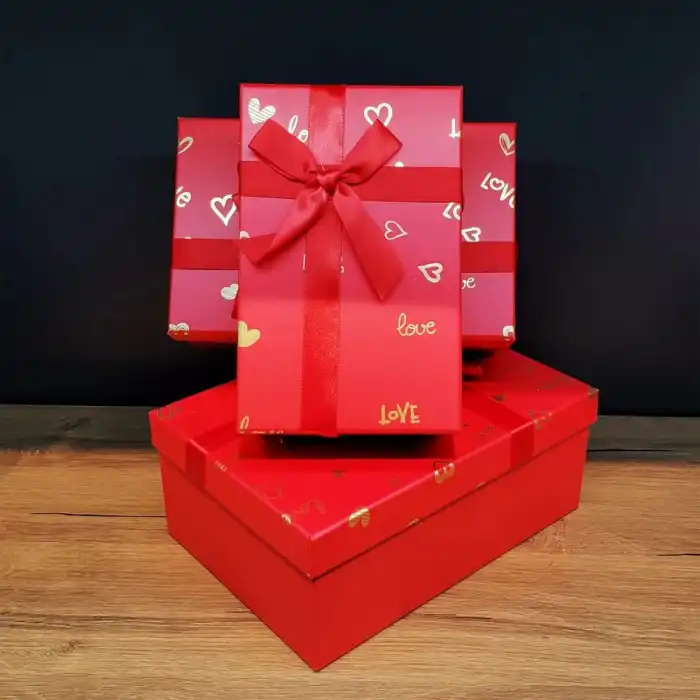 Dikdörtgen 3lü Kırmızı Hediye Kutusu