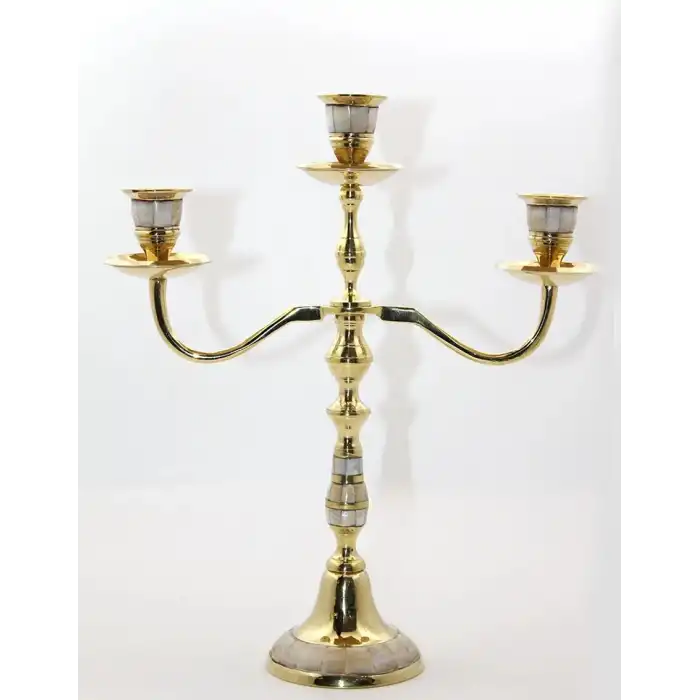 Pirinç Sedefli 3lü Şamdan Model 2