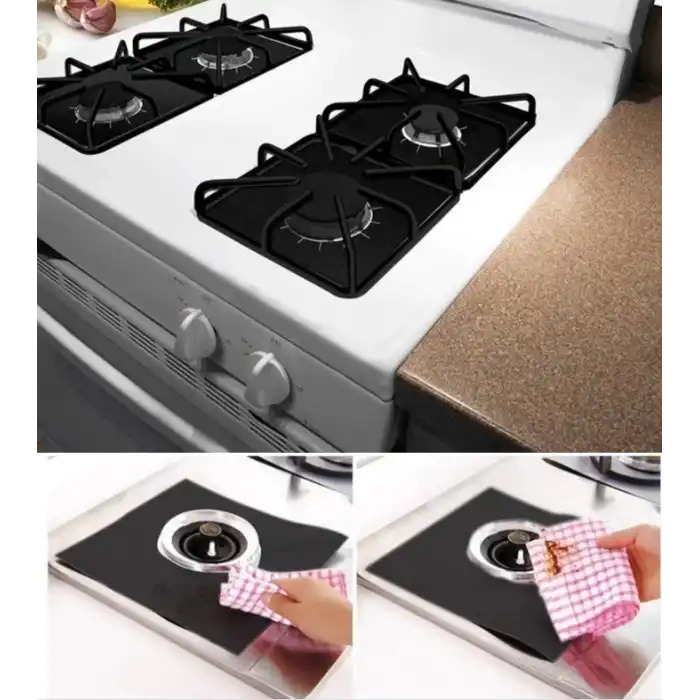 Siyah Renk Ocak Koruyucu Folyo Yanmaz Yapışmaz 4lü Set