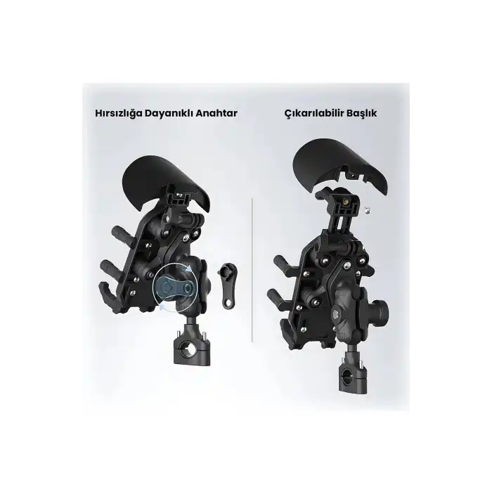 Gidon Bağlantılı Güneş Ve Yağmur Korumalı 360° Derece Ayarlanabilir Motosiklet Bisiklet Telefon Tutucu