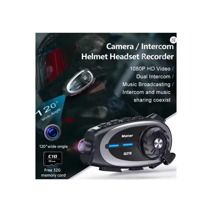 Q29 Motosiklet Kask Bluetooth Kulaklık Eşleşmeli 1080p Kamera Geniş Açı Su Geçirmez Intercom