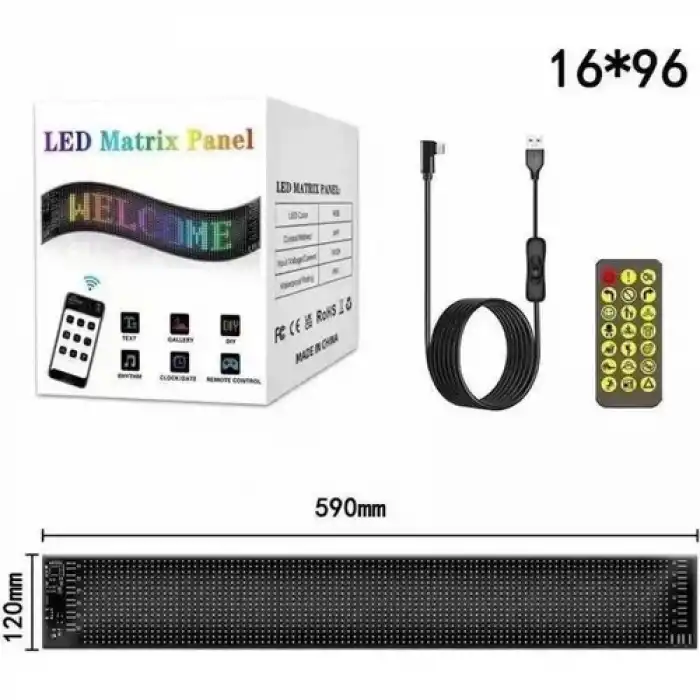 RP1259 LED Matrix Panel 16X96CM Telefon Kontrollü Kayar LED Animasyon Aydınlatma
