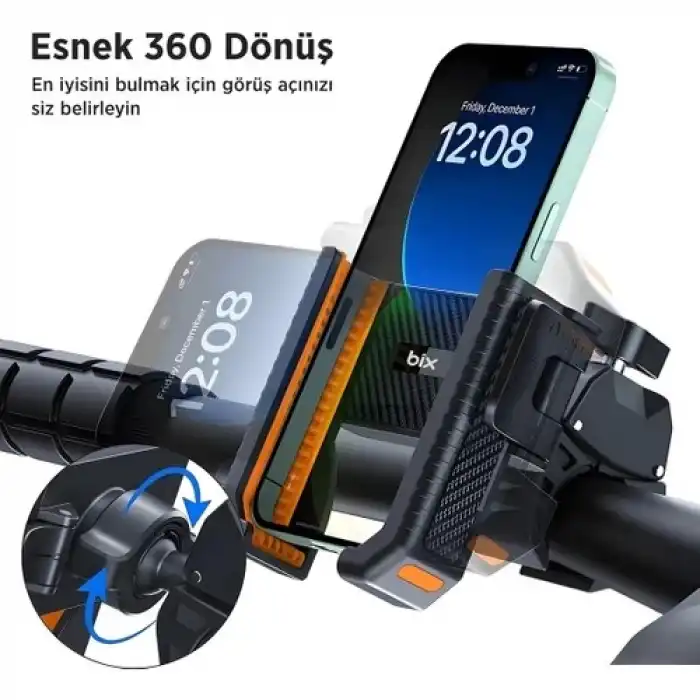 Gidon Bağlantılı Bisiklet Motosiklet Için Esnek Abs 4-7.8″ Inç Telefon Tutucu 360° Dönebilen Tasarım