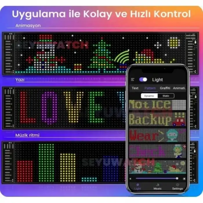 LED Panel Cama Yapışan Telefon Kontrollü LED Ekran Panel 16*64 LED Sayısı