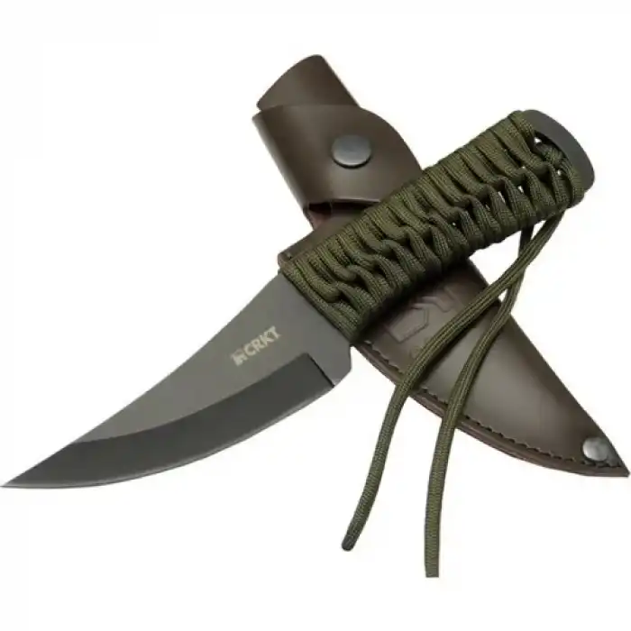 Crkt Scrub Fixed 2712 Bk Siyah Kamp / Outdoor Bıçak 22,5cm - Ipli Sap, Deri Kılıflı