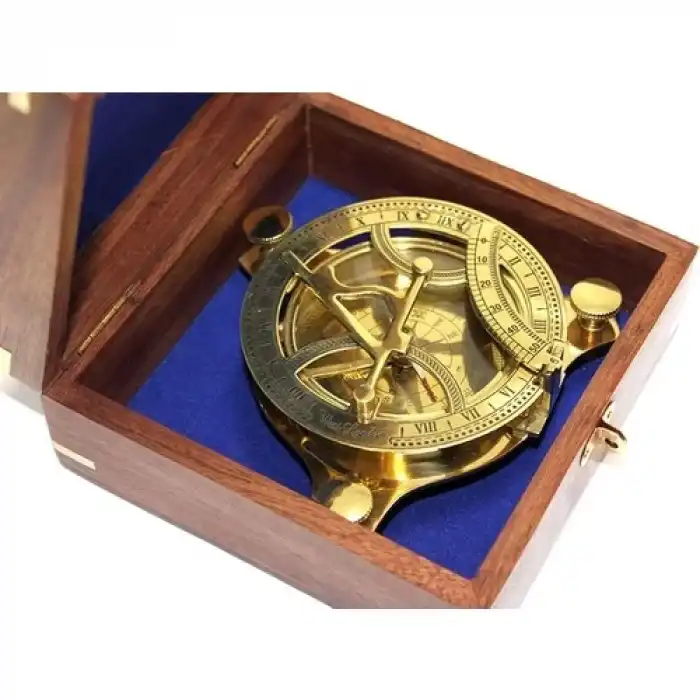 Ahşap Kutulu El Yapımı Pirinç Güneş Saati ve Pusula 15640