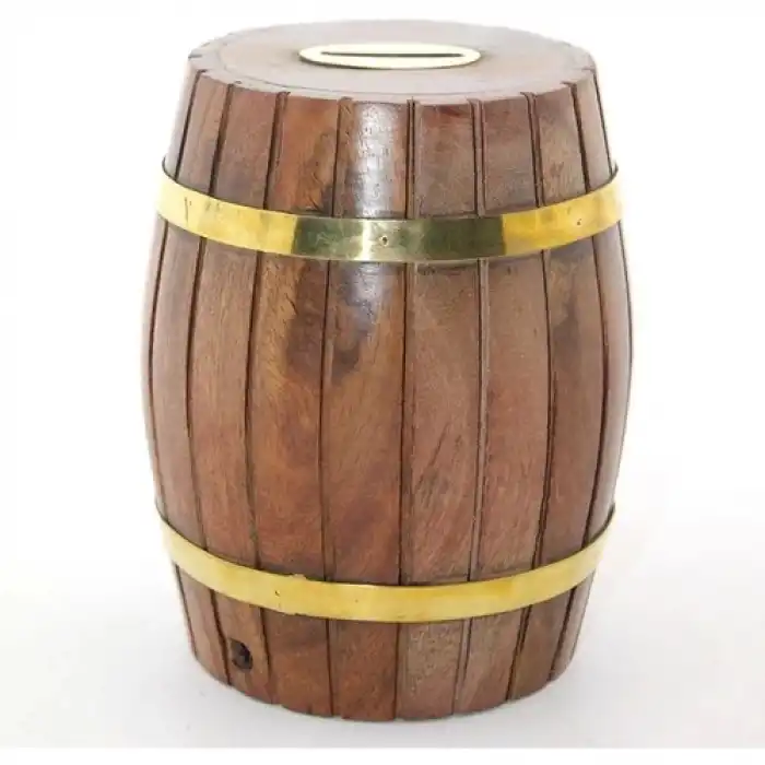 Pirinç Ahşap Fıçı Kumbara 12.5 cm WB535