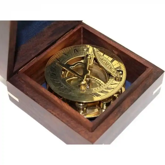 Ahşap Kutulu Pirinç Güneş Saati ve Pusula Modeli 2213