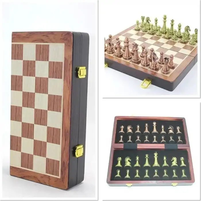 Ahşap Kutulu Metal Taşlı Satranç Seti ALK4226