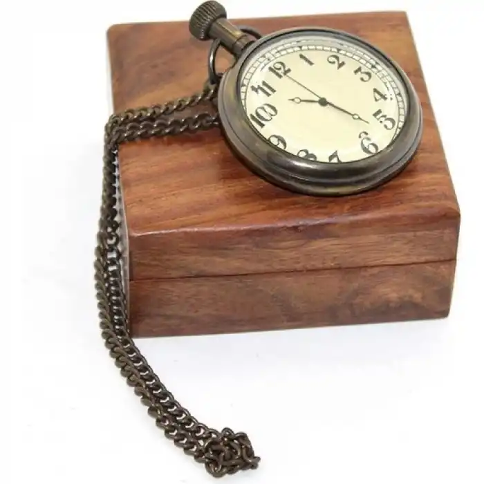 Ahşap Kutulu Pirinç Köstekli Saat 16155