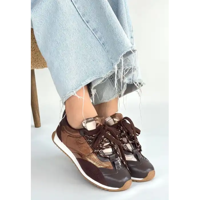 Ranu Kahverengi Cilt Paraşüt Detaylı Bağcıklı Spor Ayakkabı